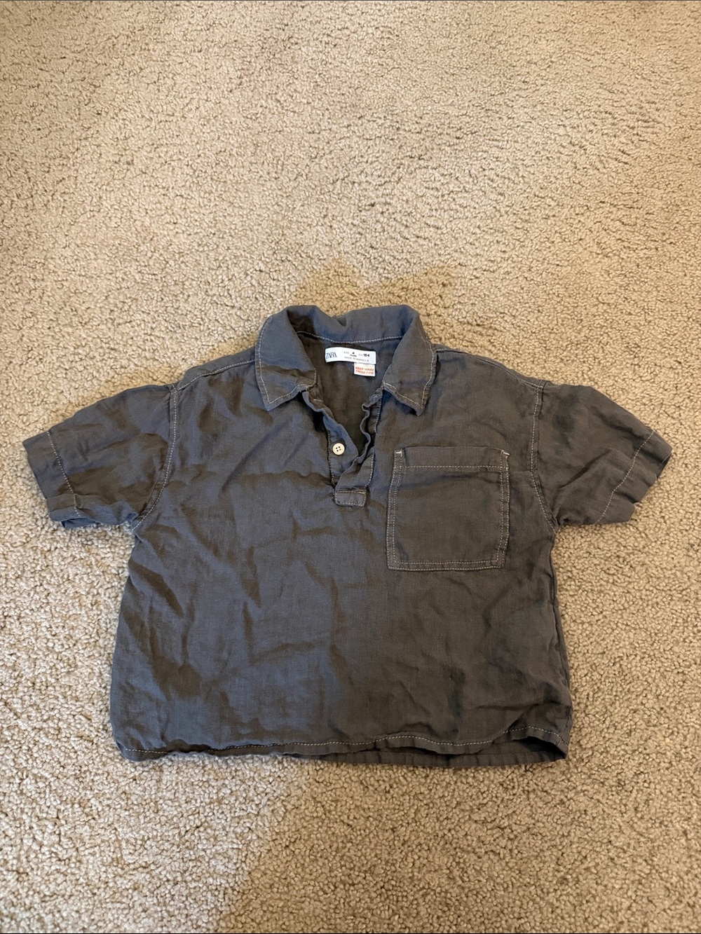 Zara Kids Short-Sleeve Linen Polo Shirt in Dark Gray